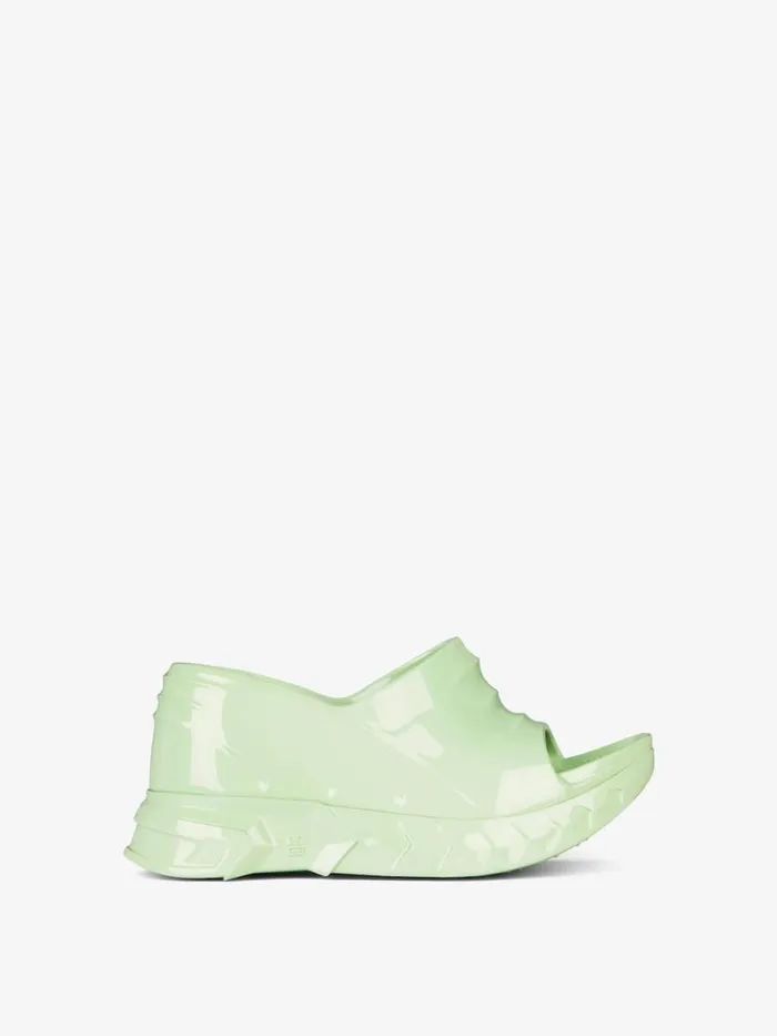 Women Slides and Sandals Givenchy Marshmallow Wedge Sandals In Rubber Pistachio