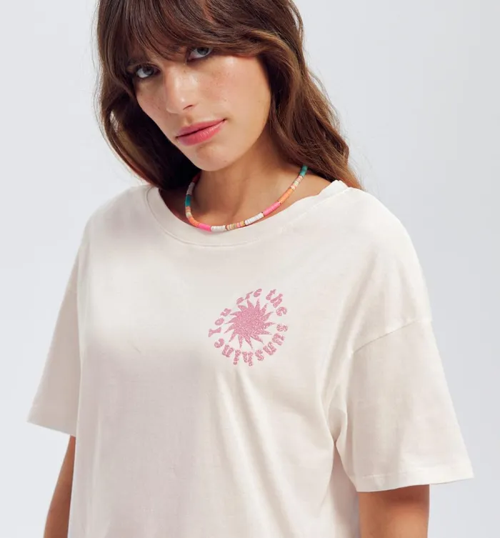 Women Slogan Top 8211 Ecru Print Promod Tops Women Slogan Top 8211 Ecru Print Promod Tops