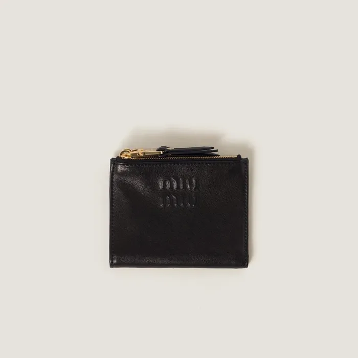 Women Small Wallets Miu Miu Small Nappa Leather Wallet Black