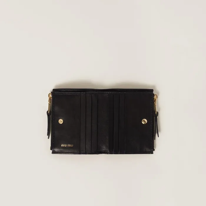 Women Small Wallets Miu Miu Small Nappa Leather Wallet Black