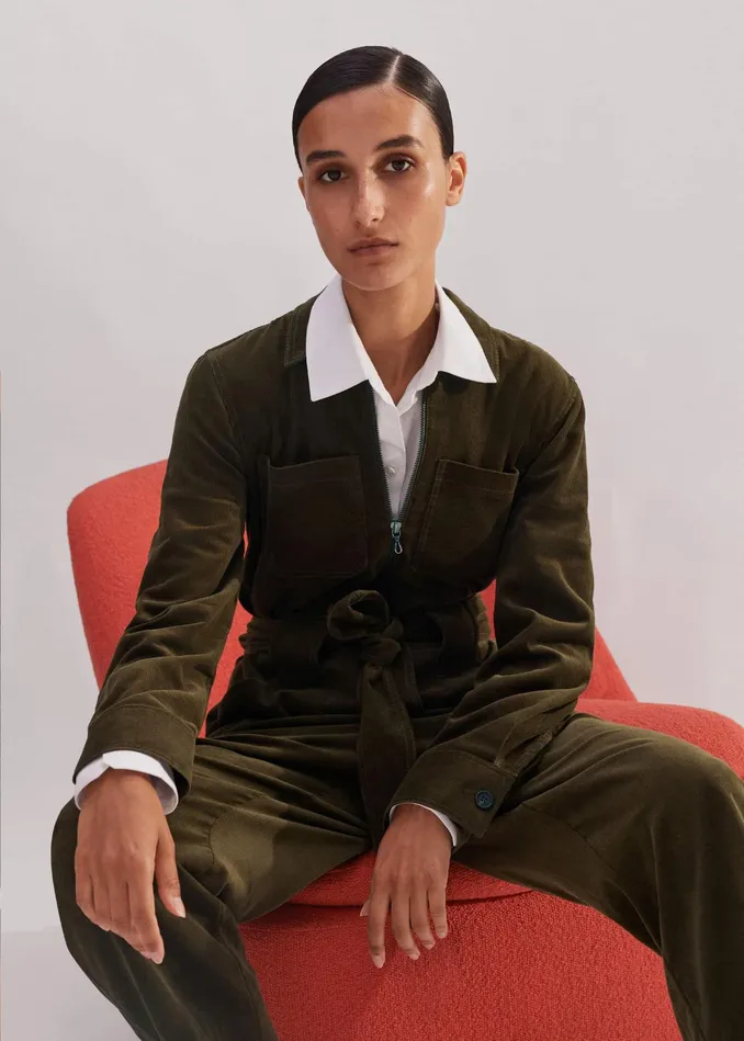 Women Soft Cord Jumpsuit Belt Deep Autumn Olive MEEM
