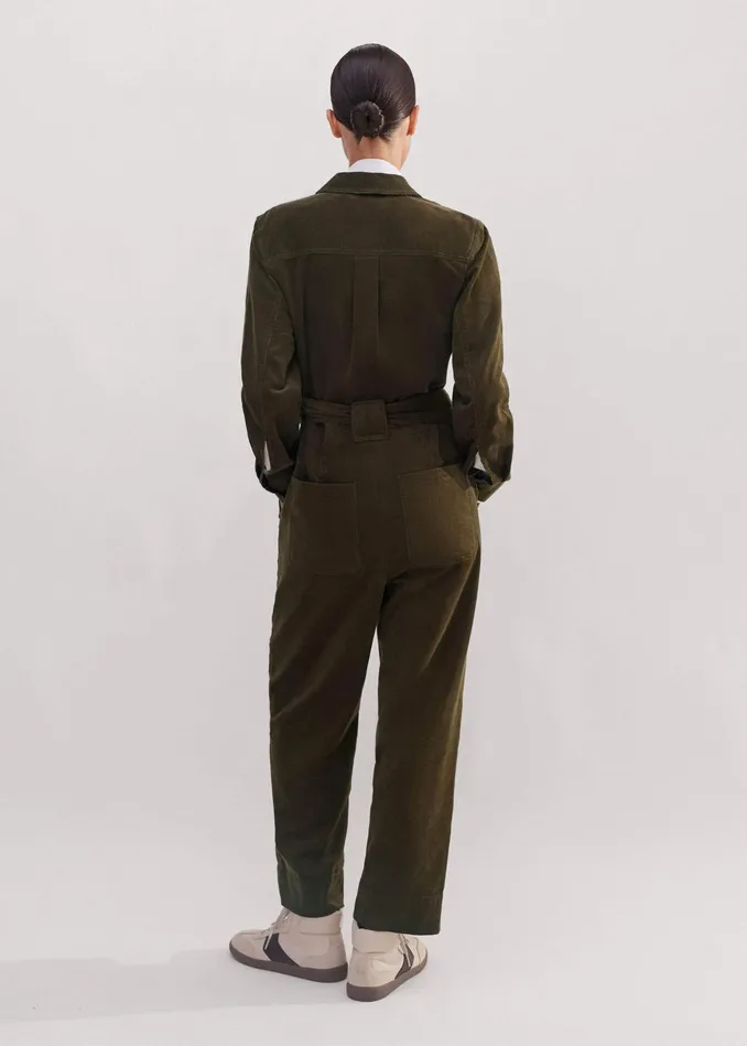 Women Soft Cord Jumpsuit Belt Deep Autumn Olive MEEM
