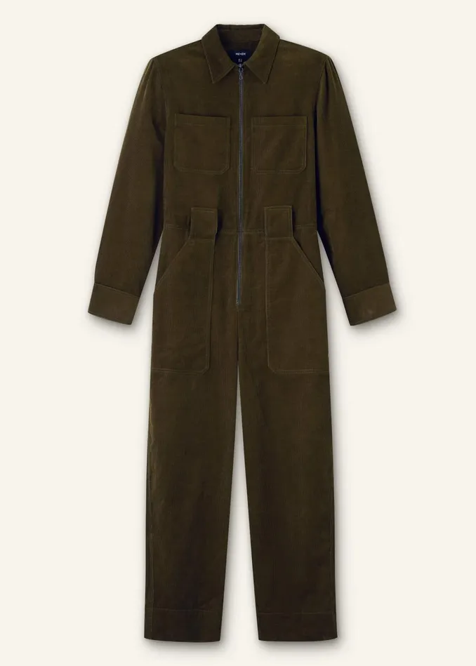 Women Soft Cord Jumpsuit Belt Deep Autumn Olive MEEM