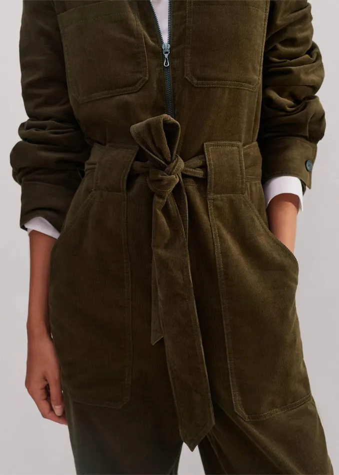 Women Soft Cord Jumpsuit Belt Deep Autumn Olive MEEM