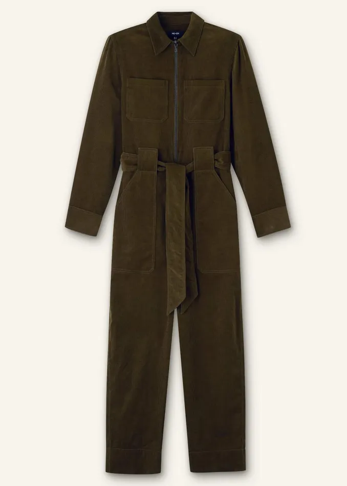 Women Soft Cord Jumpsuit Belt Deep Autumn Olive MEEM