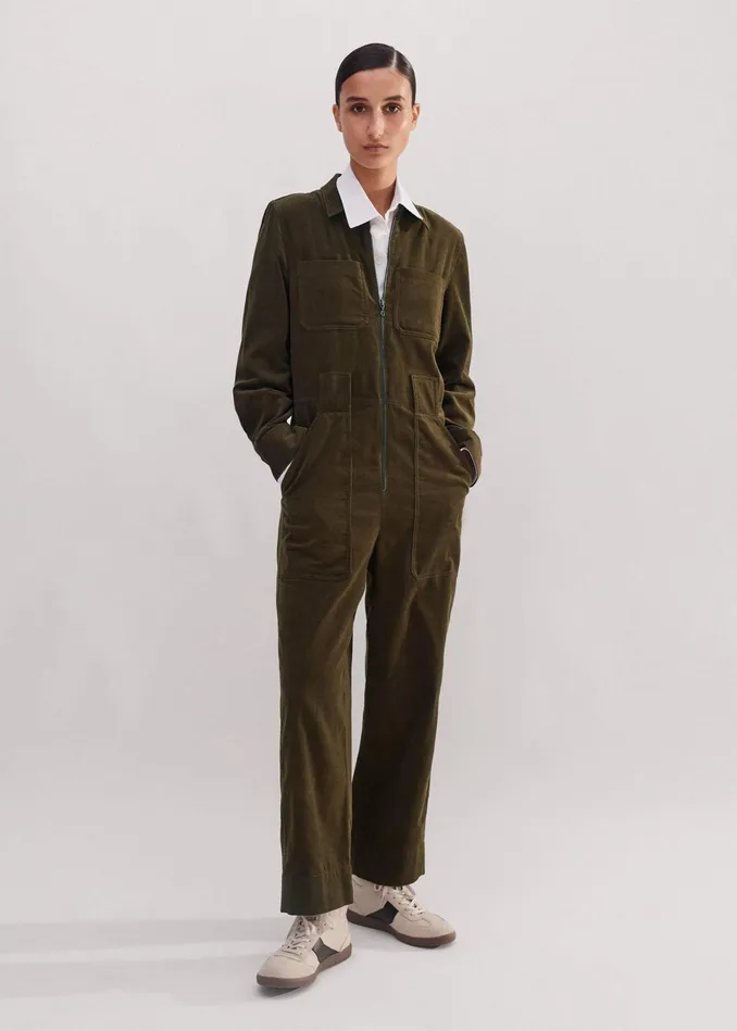 Women Soft Cord Jumpsuit Belt Deep Autumn Olive MEEM