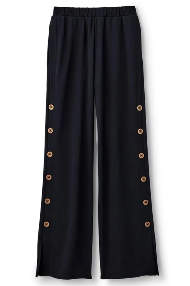 Women Sorrento French Terry Wide Leg Pants Black Soft Surroundings Pants Women Sorrento French Terry Wide Leg Pants Black Soft Surroundings Pants