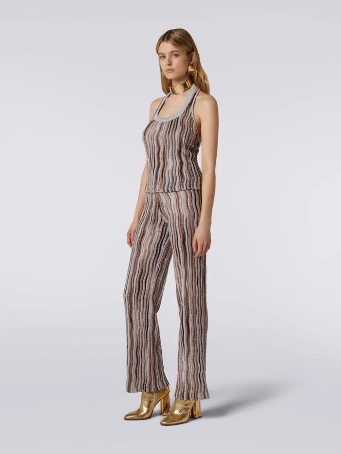 Women Straight Viscose Trousers With Lurex And Sequins Multicoloured Missoni Trousers Women Straight Viscose Trousers With Lurex And Sequins Multicoloured Missoni Trousers