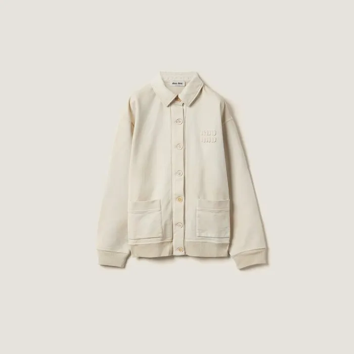 Women TShirts And Sweatshirts Miu Miu Garmentdyed Cotton Fleece Blouson Jacket Chalk White