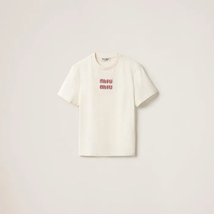Women TShirts And Sweatshirts Miu Miu Jersey Tshirt Tan Pink