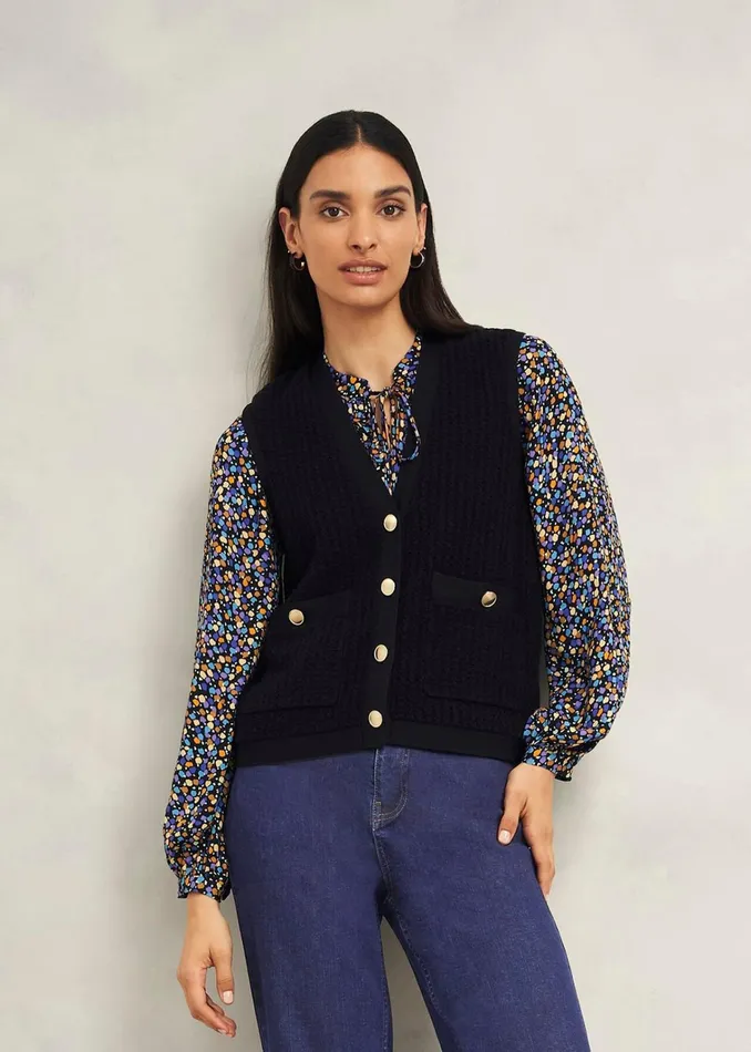 Women Tatton Cotton Blend Knitted Vest Black Hobbs Tops