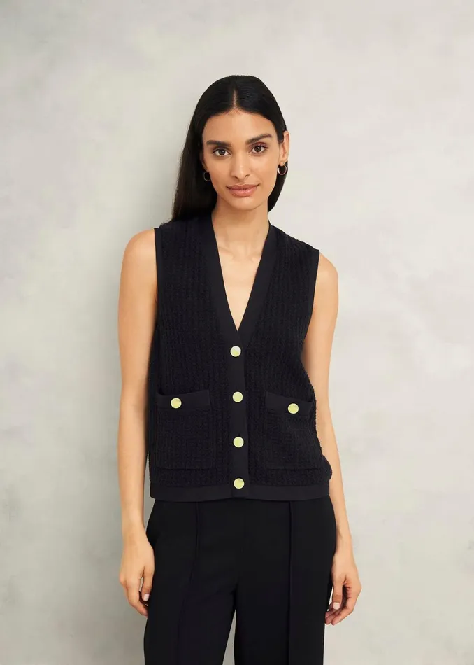 Women Tatton Cotton Blend Knitted Vest Black Hobbs Tops