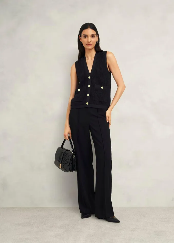 Women Tatton Cotton Blend Knitted Vest Black Hobbs Tops