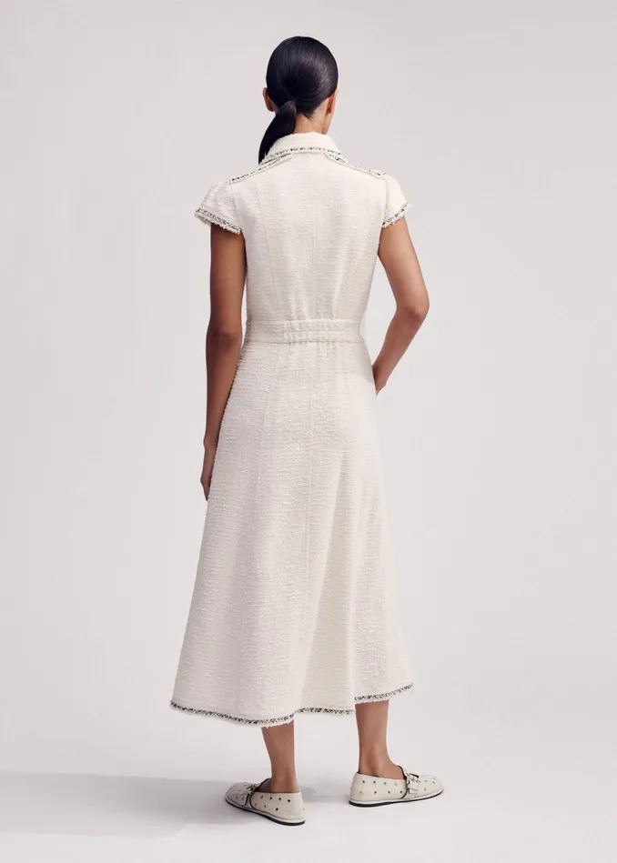 Women Textured CottonBlend Midi Dress Ivoryblack MEEM