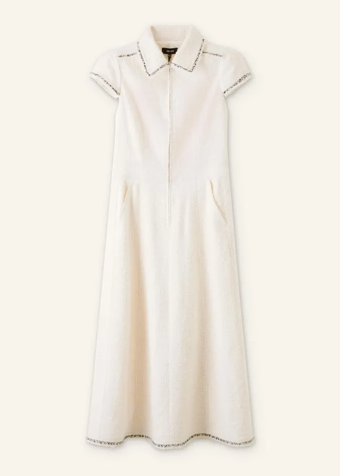 Women Textured CottonBlend Midi Dress Ivoryblack MEEM