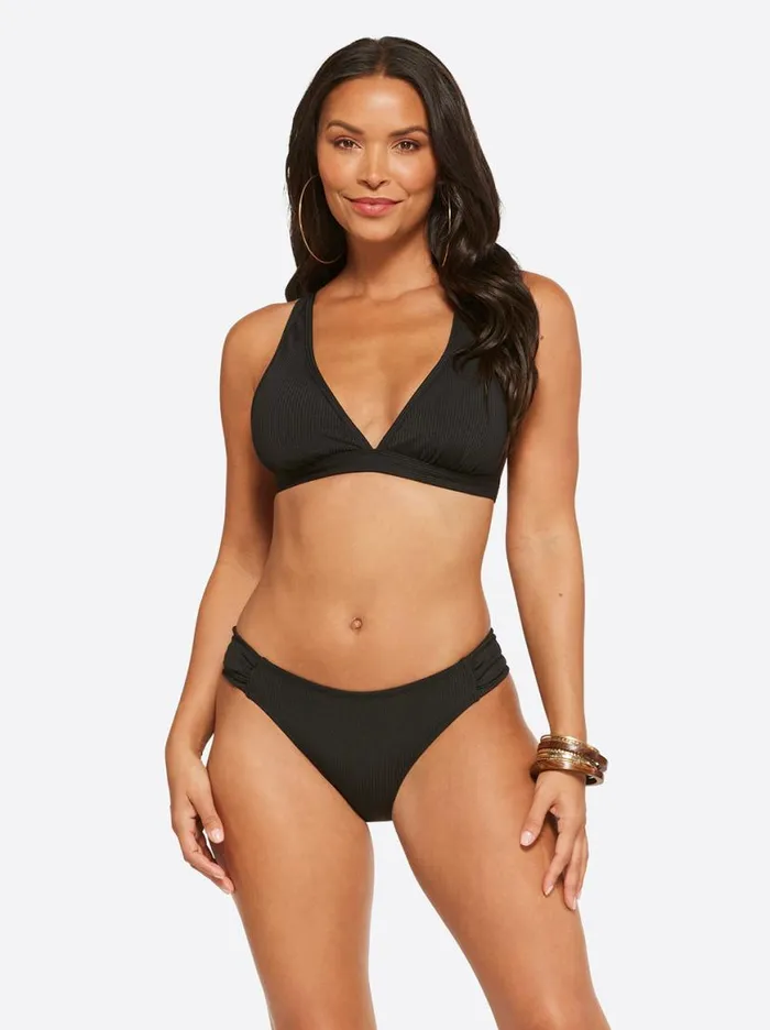 Women Textured Solids Full Support Triangle Bra In Black Jessica Simpson Swim