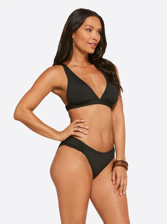 Women Textured Solids Full Support Triangle Bra In Black Jessica Simpson Swim