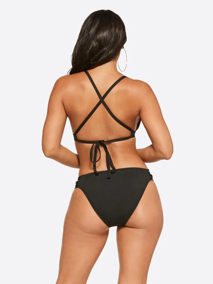 Women Textured Solids Full Support Triangle Bra In Black Jessica Simpson Swim