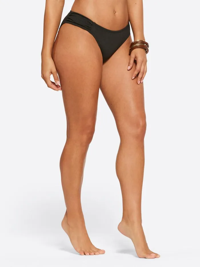 Women Textured Solids Side Shirred Hipster In Black Jessica Simpson Swim