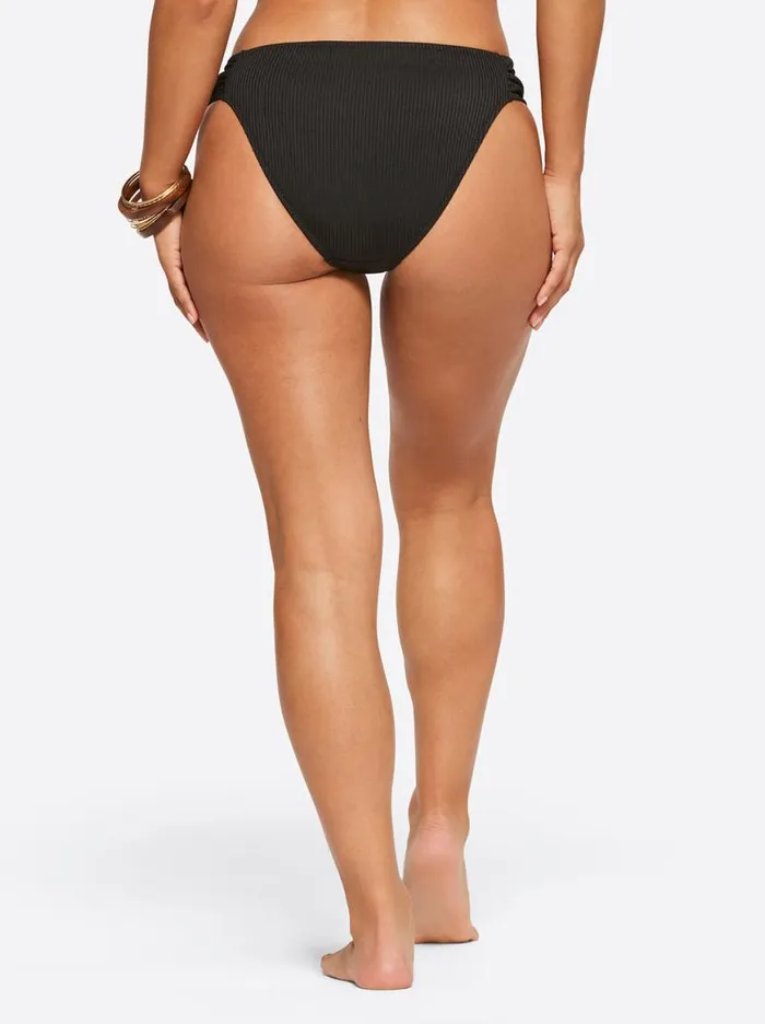 Women Textured Solids Side Shirred Hipster In Black Jessica Simpson Swim