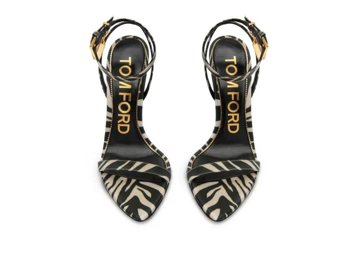 Women The Padlock Tom Ford ZebraPrint Satin Padlock Pointy Naked Sandal Black Beige Women The Padlock Tom Ford ZebraPrint Satin Padlock Pointy Naked Sandal Black Beige
