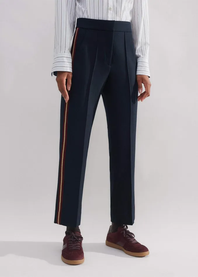 Women Tomboy Side Stripe Slim Crop Pant Navyredgold MEEM