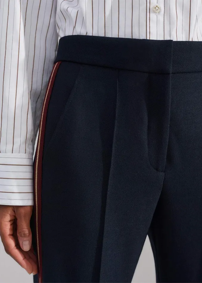 Women Tomboy Side Stripe Slim Crop Pant Navyredgold MEEM