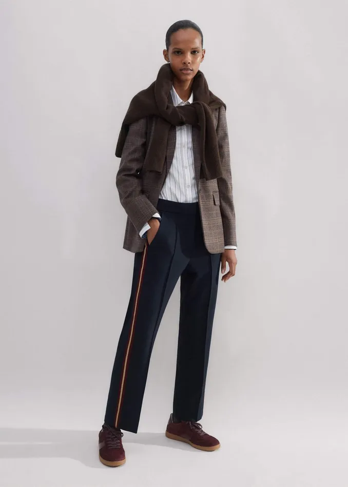 Women Tomboy Side Stripe Slim Crop Pant Navyredgold MEEM