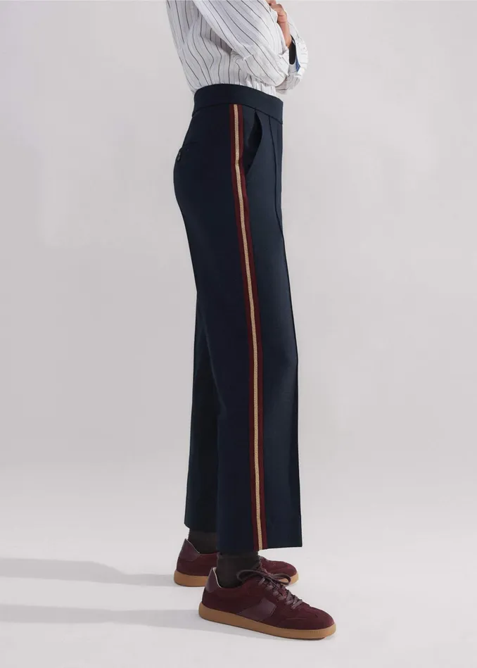 Women Tomboy Side Stripe Slim Crop Pant Navyredgold MEEM