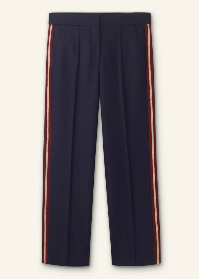 Women Tomboy Side Stripe Slim Crop Pant Navyredgold MEEM