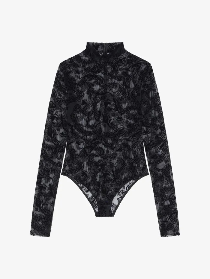 Women Tops and Shirts Givenchy Bodysuit In 4G Dragon Tulle Black