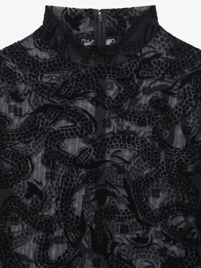 Women Tops and Shirts Givenchy Bodysuit In 4G Dragon Tulle Black