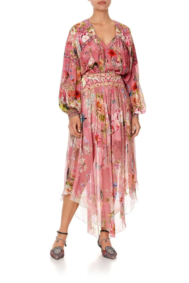Women Tops Camilla Blouson Blouse With Neck Tie Patchwork Heart