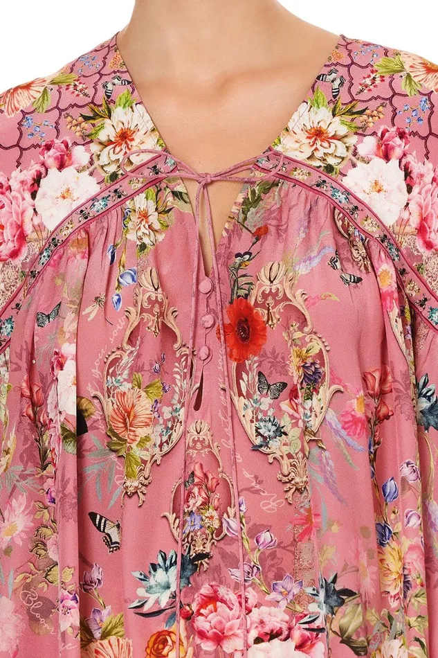 Women Tops Camilla Blouson Blouse With Neck Tie Patchwork Heart