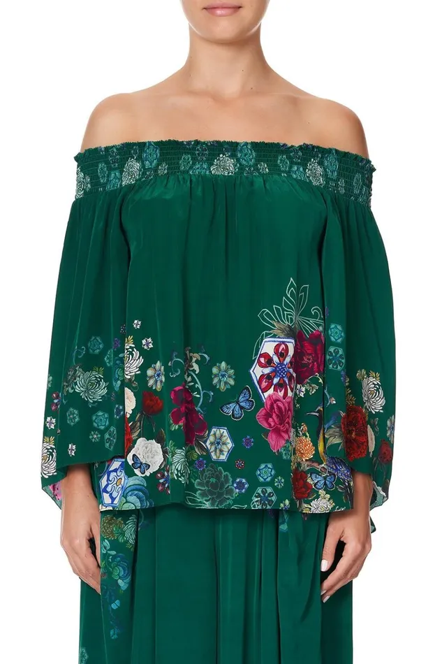 Women Tops Camilla Off Shoulder Shirred Blouse Emerald039s Orbit