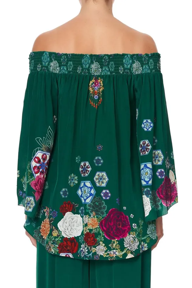 Women Tops Camilla Off Shoulder Shirred Blouse Emerald039s Orbit