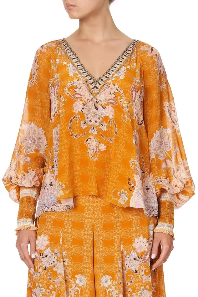 Women Tops Camilla Shirred Cuff Blouse Marrakesh Maiden