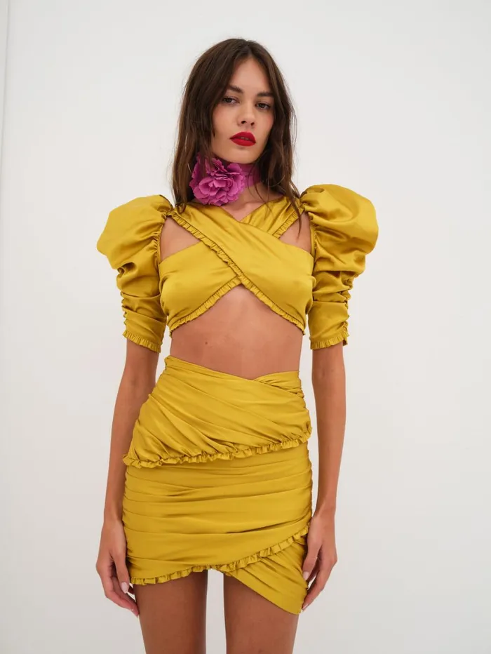 Women Tops For Love and Lemons Alia Cross Front Crop Top Yellow Women Tops For Love and Lemons Alia Cross Front Crop Top Yellow