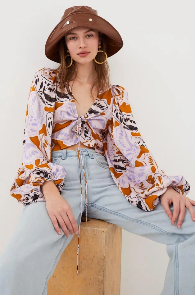 Women Tops For Love and Lemons Esmeralda Crop Top Orange