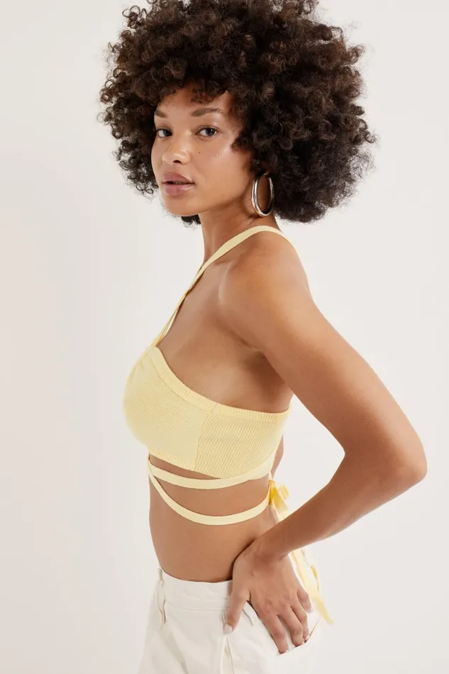 Women Tops For Love and Lemons Jourdin Tie Crop Top Yellow Women Tops For Love and Lemons Jourdin Tie Crop Top Yellow