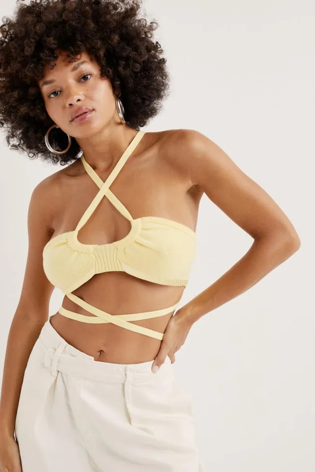 Women Tops For Love and Lemons Jourdin Tie Crop Top Yellow Women Tops For Love and Lemons Jourdin Tie Crop Top Yellow