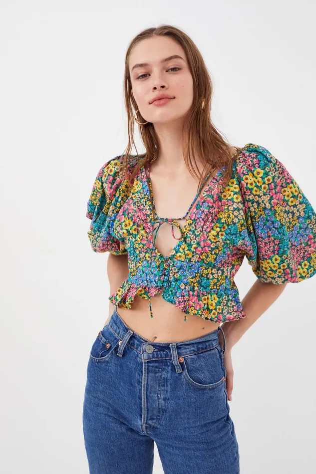 Women Tops For Love and Lemons Ruth Crop Top Blue