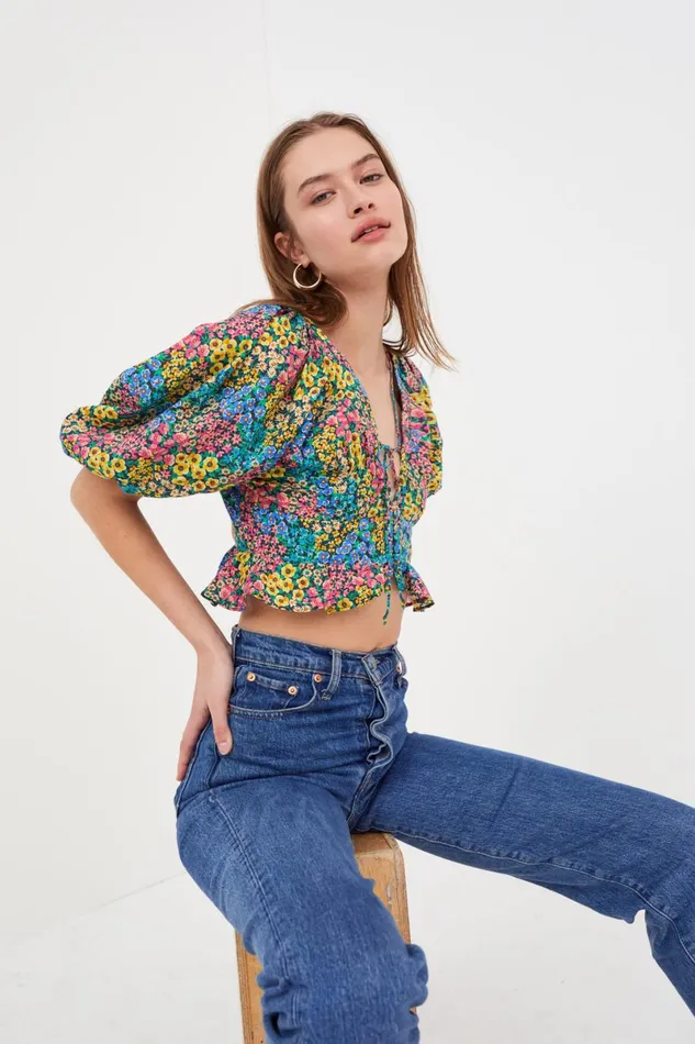Women Tops For Love and Lemons Ruth Crop Top Blue Women Tops For Love and Lemons Ruth Crop Top Blue