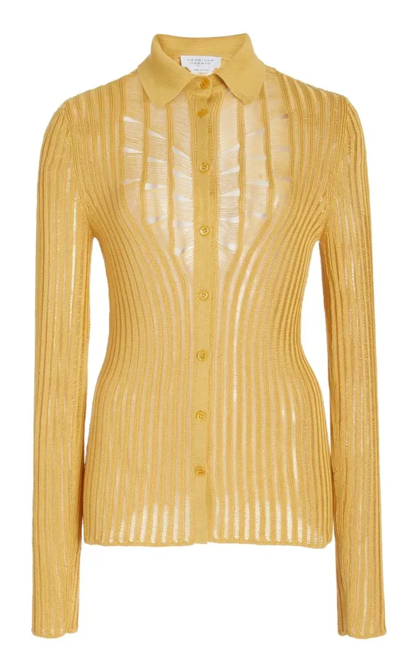 Women Tops Gabriela Hearst Aera Knit Shirt In Gold Shappe Silk