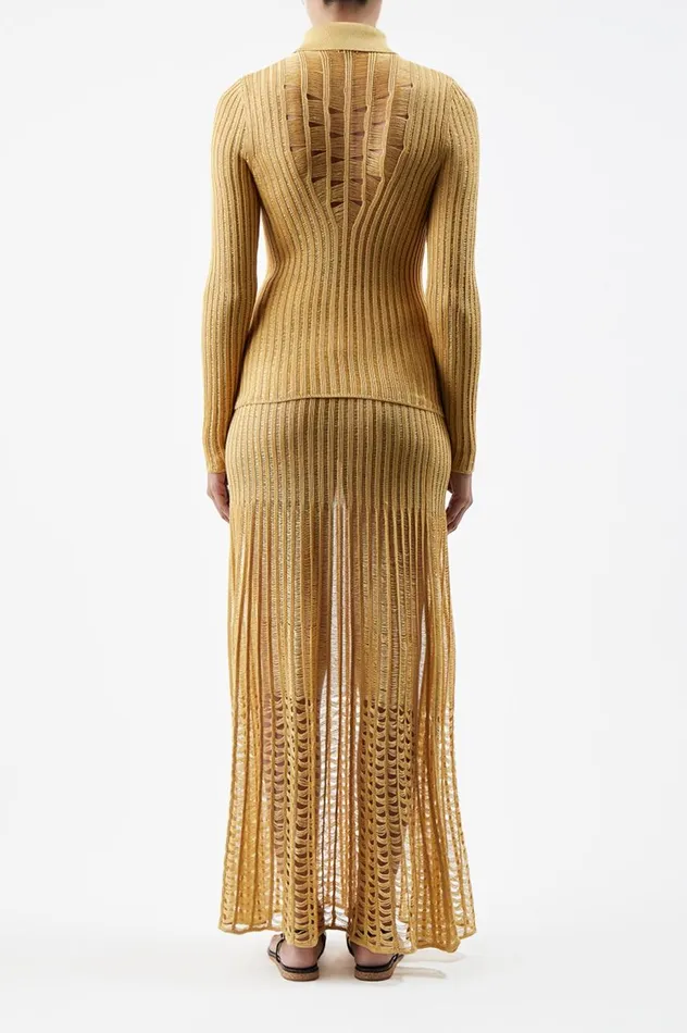 Women Tops Gabriela Hearst Aera Knit Shirt In Gold Shappe Silk