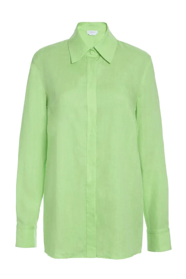 Women Tops Gabriela Hearst Cruz Shirt In Fluorescent Green Aloe Linen