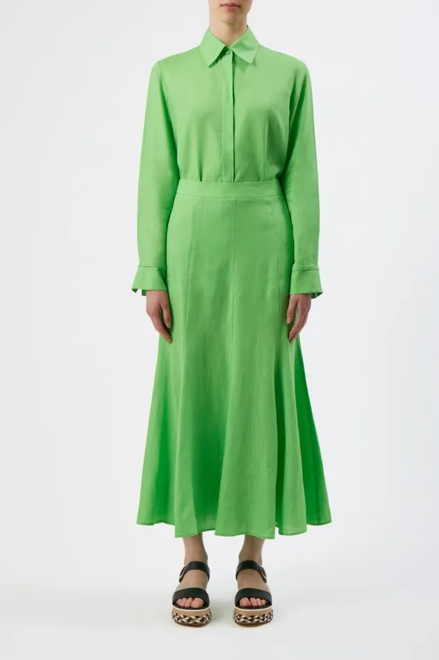 Women Tops Gabriela Hearst Cruz Shirt In Fluorescent Green Aloe Linen