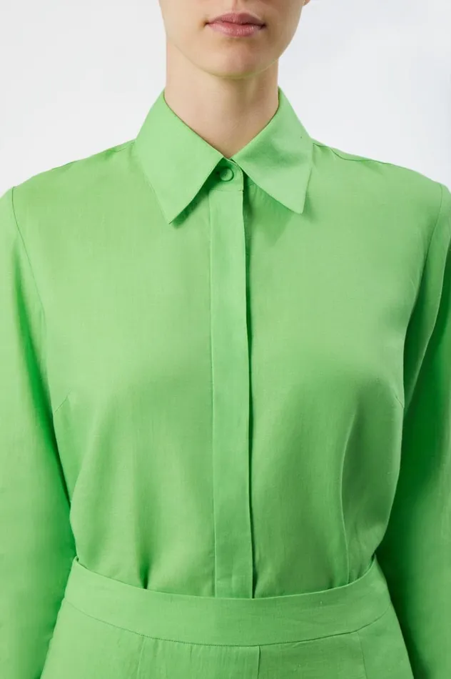 Women Tops Gabriela Hearst Cruz Shirt In Fluorescent Green Aloe Linen