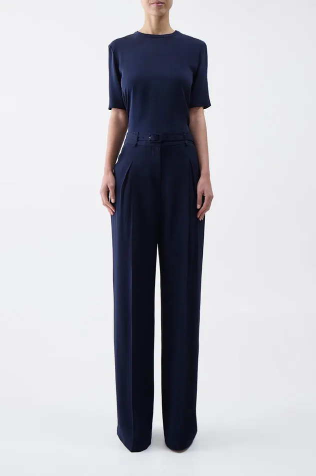 Women Tops Gabriela Hearst Elisa Top In Navy Silk Crepe