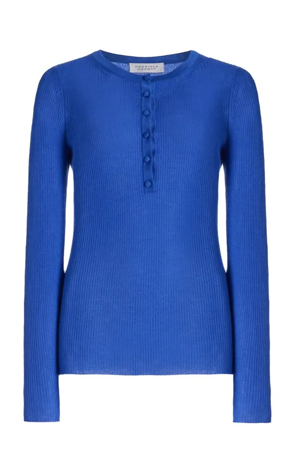 Women Tops Gabriela Hearst Julian Knit Henley In Sapphire Cashmere Silk